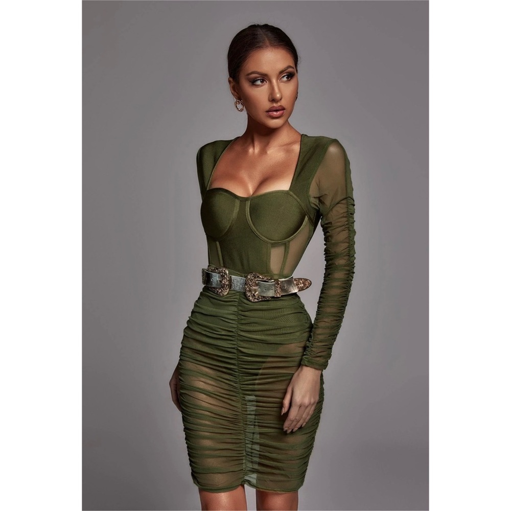 🫒Olive Green🫒Mesh Bandage Dress